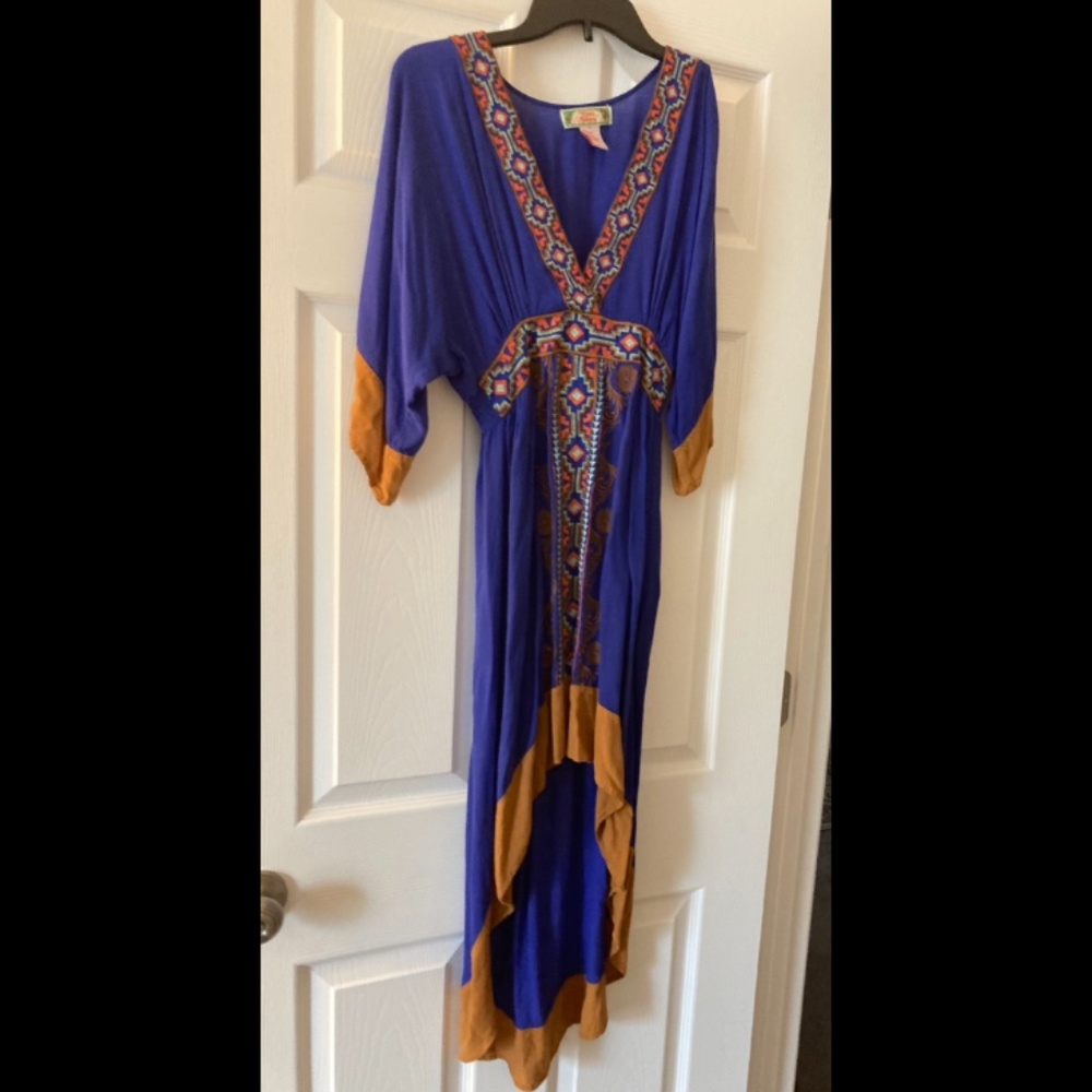 Flying Tomato, Blue & Gold Embroidered Chakana Dress